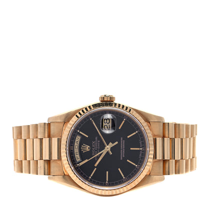Rolex 18K Yellow Gold 36mm Oyster Perpetual Day-Date President Watch Bright Black 18238 2 of 4