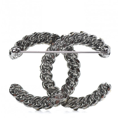 Chanel Ruthenium Enamel CC Brooch Iridescent Blue 3 of 4