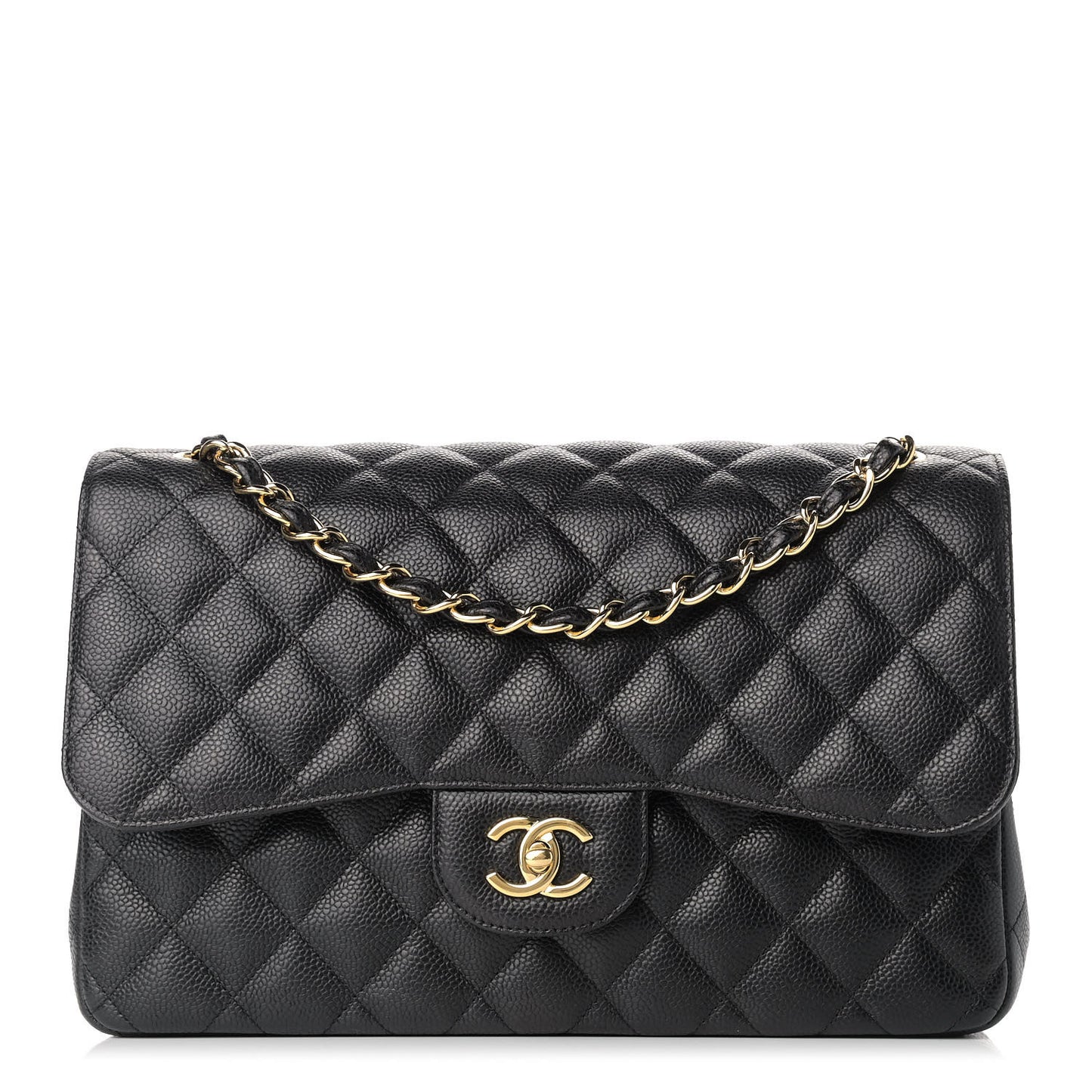 Caviar Quilted Jumbo Double Flap Black