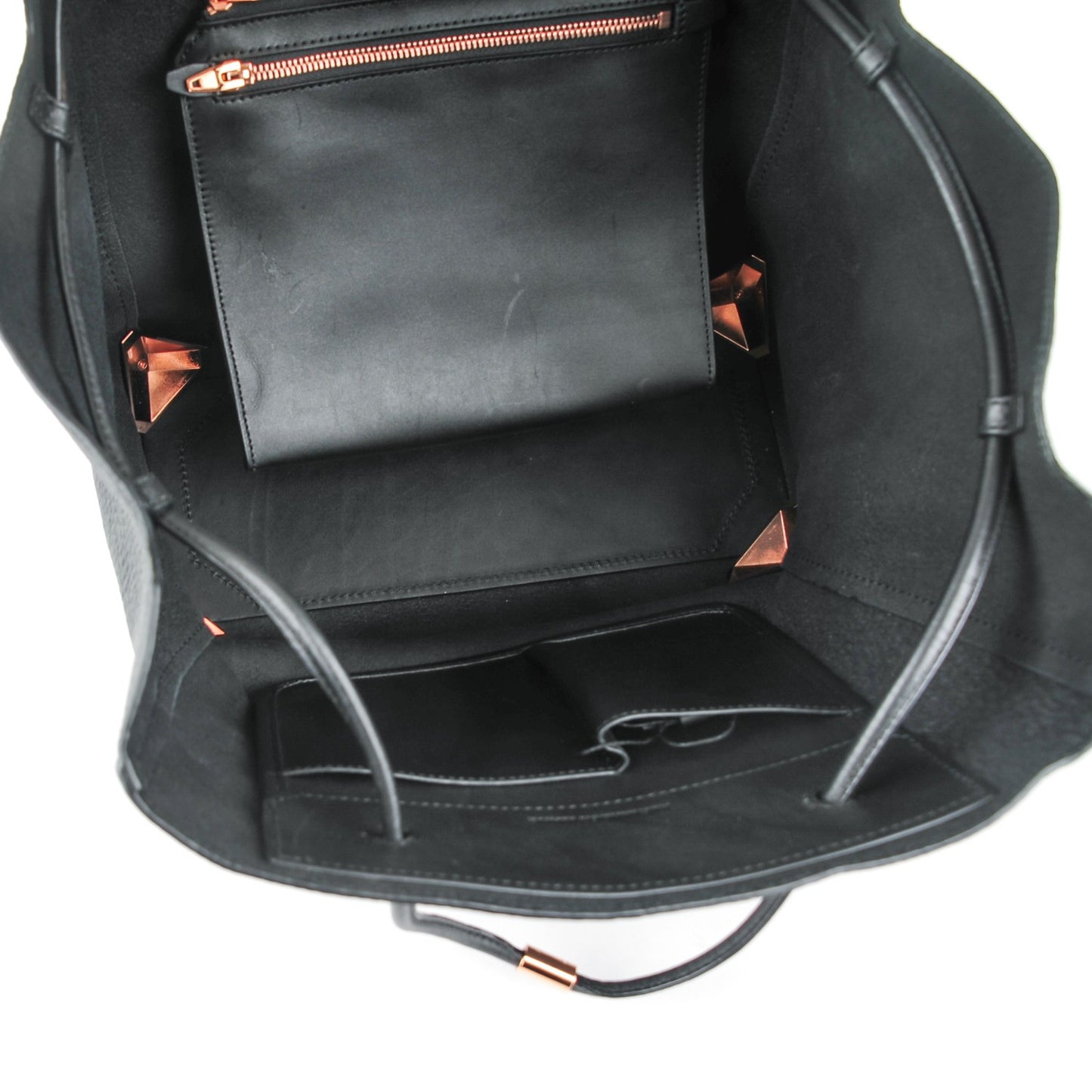 Pebbled Calfskin Large Prisma Tote Black Rose Gold Hardware