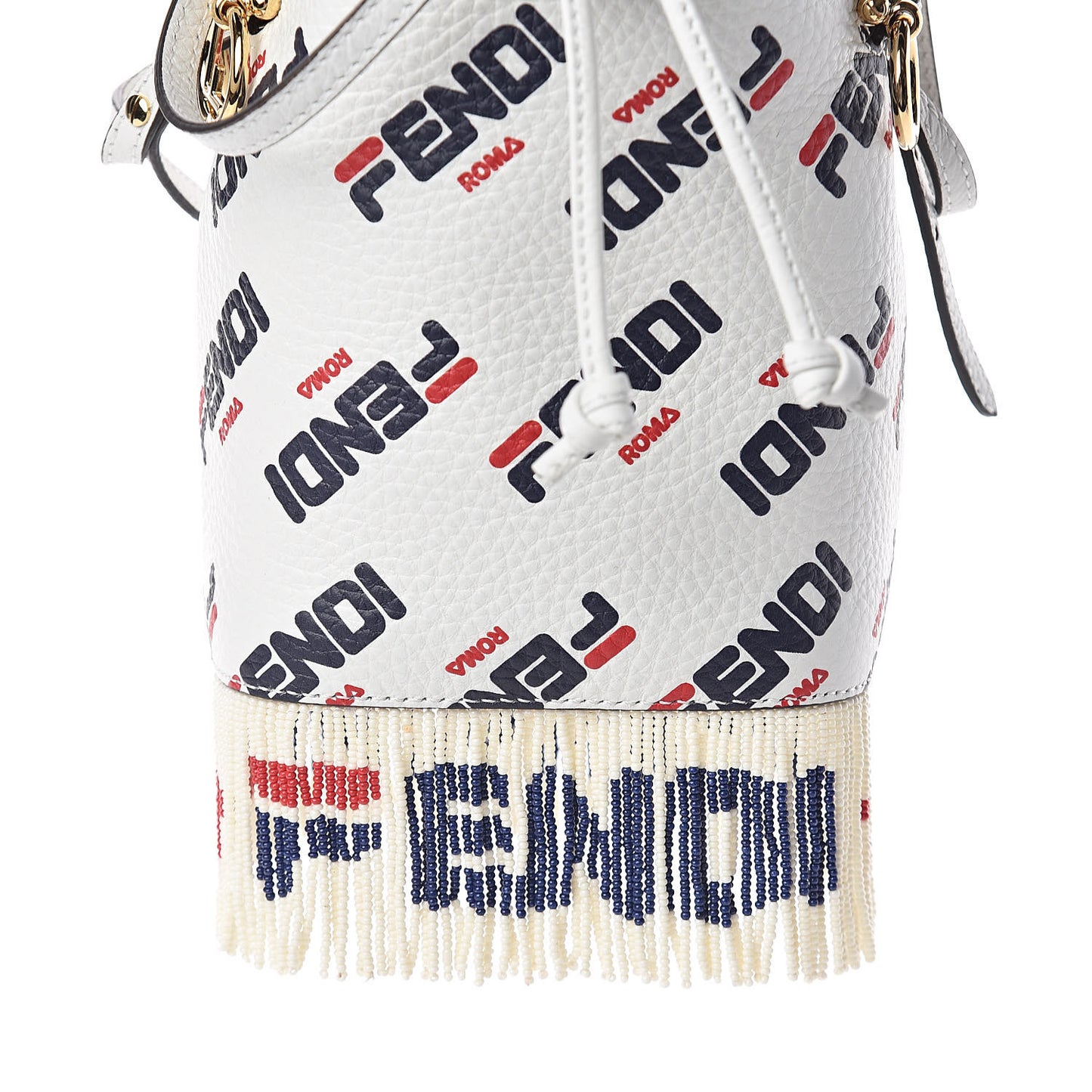 X FILA Calfskin F is Fendi Mania Fringe Mini Mon Tresor Bucket Bag White