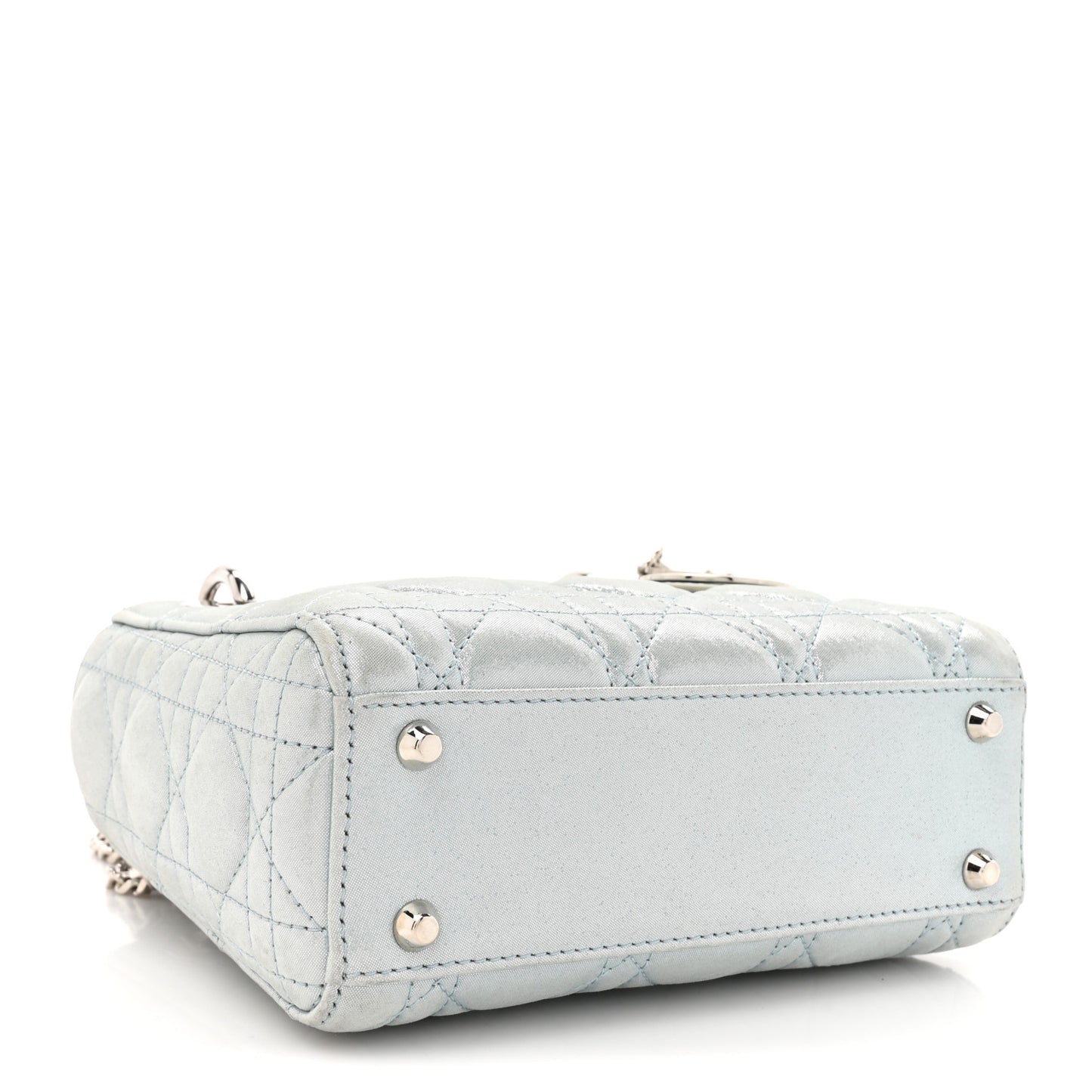 Metallic Lambskin Cannage Mini Lady Dior Light Blue