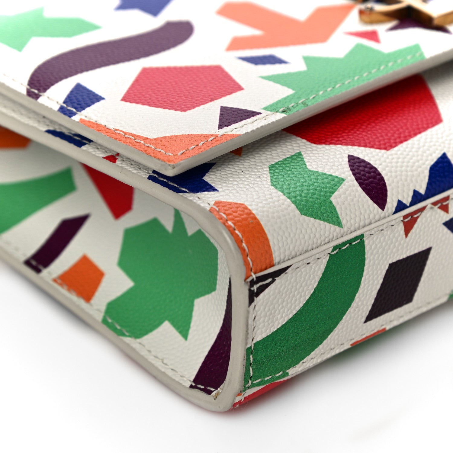 Saint Laurent Grain De Poudre Small Classic Monogram Shapes Print Kate Satchel White 9 of 10