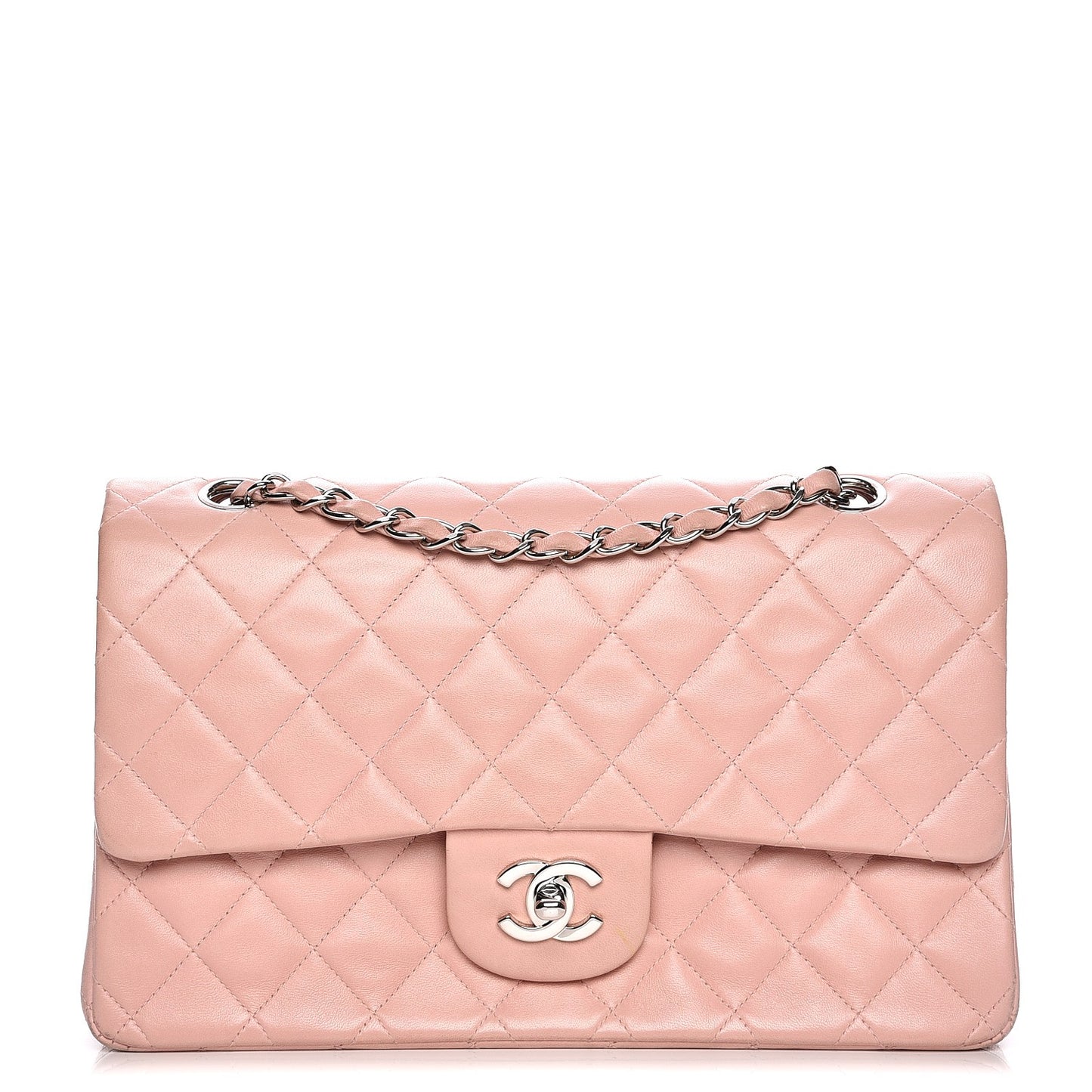 Lambskin Quilted Medium Double Flap Light Pink