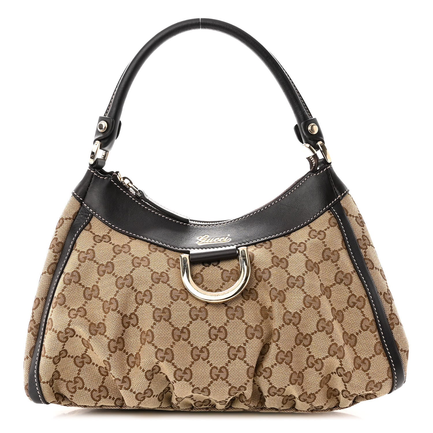 Gucci Monogram Medium D Gold Ring Hobo Dark Brown 1 of 9