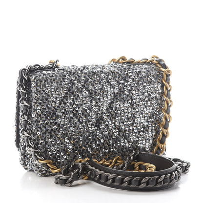 Chanel Sequin Quilted Chanel 19 Wallet On Chain WOC Silver 2 of 8