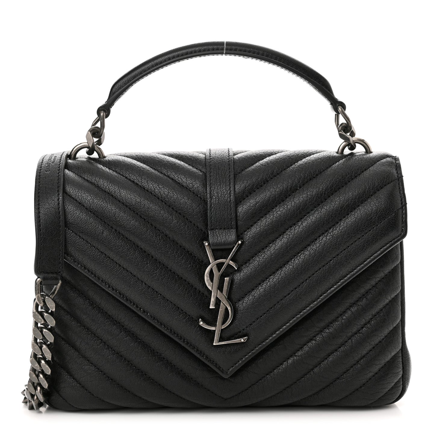 Sheepskin Matelasse Chevron Monogram Medium College Bag Black