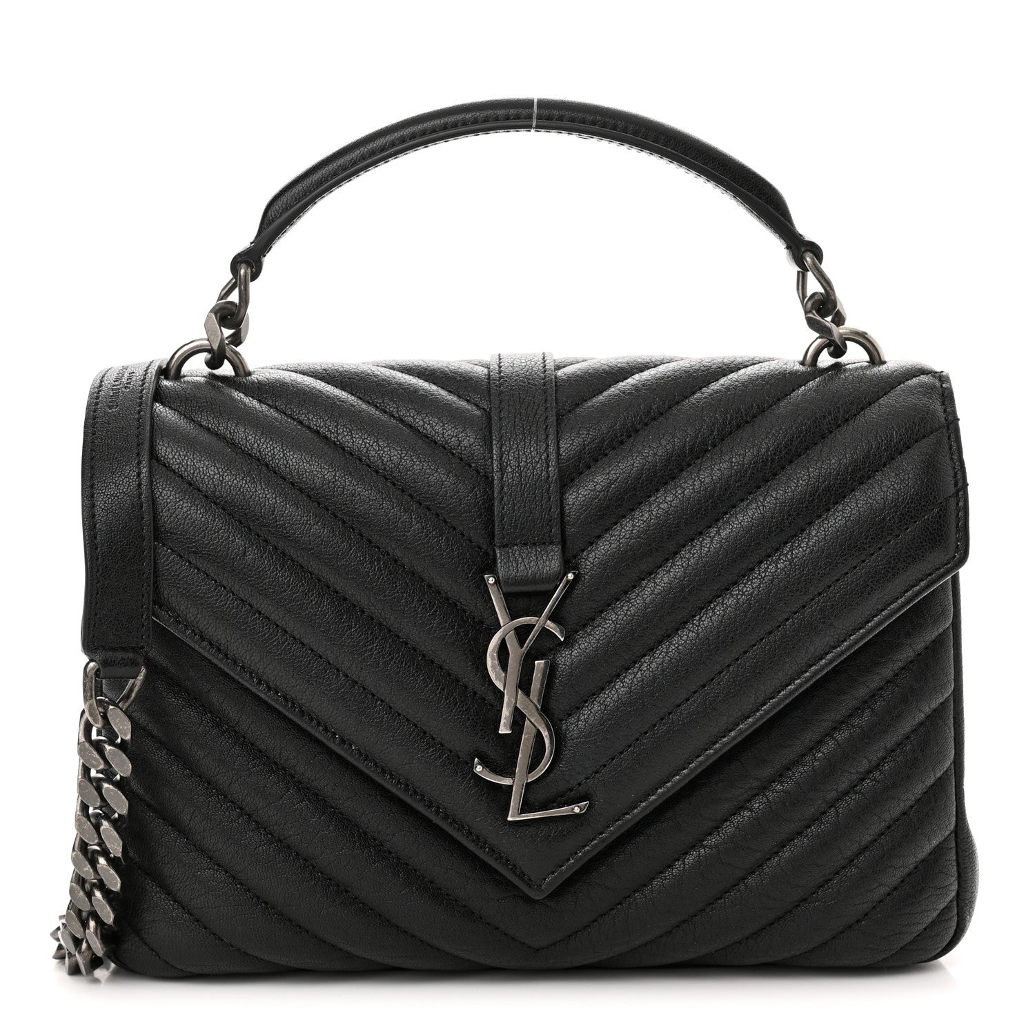 Saint Laurent Sheepskin Matelasse Chevron Monogram Medium College Bag Black 1 of 12