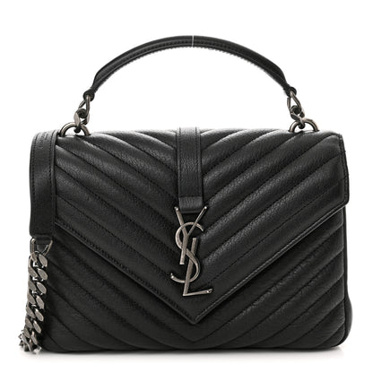 Saint Laurent Sheepskin Matelasse Chevron Monogram Medium College Bag Black 1 of 12