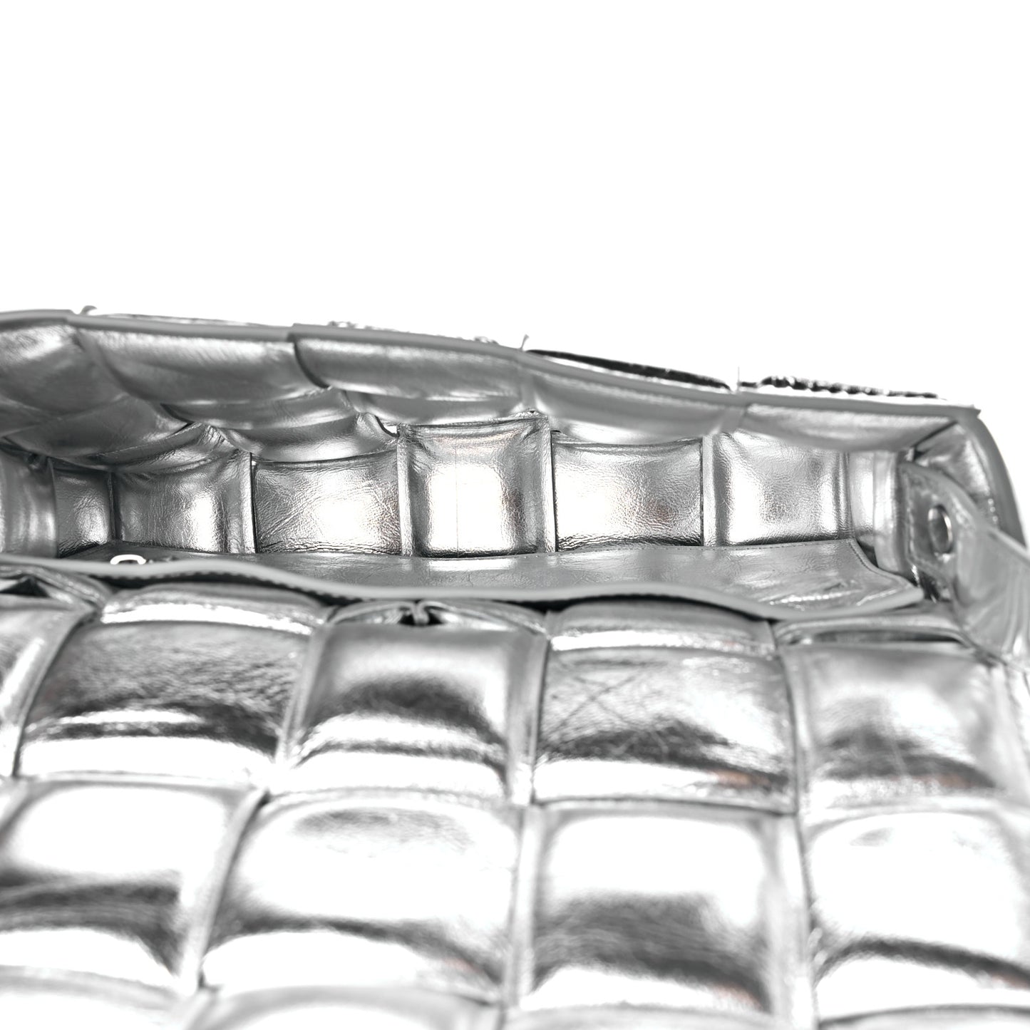 Metallic Lambskin Padded Cassette Crossbody Bag Silver