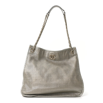 Chanel Metallic Calfskin Perforated Up In The Air Tote Silver 1 of 10