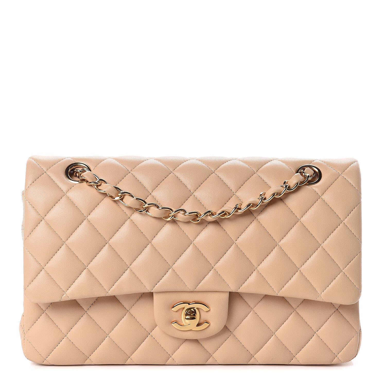 Chanel Lambskin Quilted Medium Double Flap Beige 1 of 14