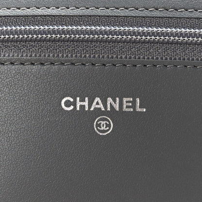 Chanel Caviar Chevron Quilted Boy Wallet On Chain WOC Grey 7 of 9