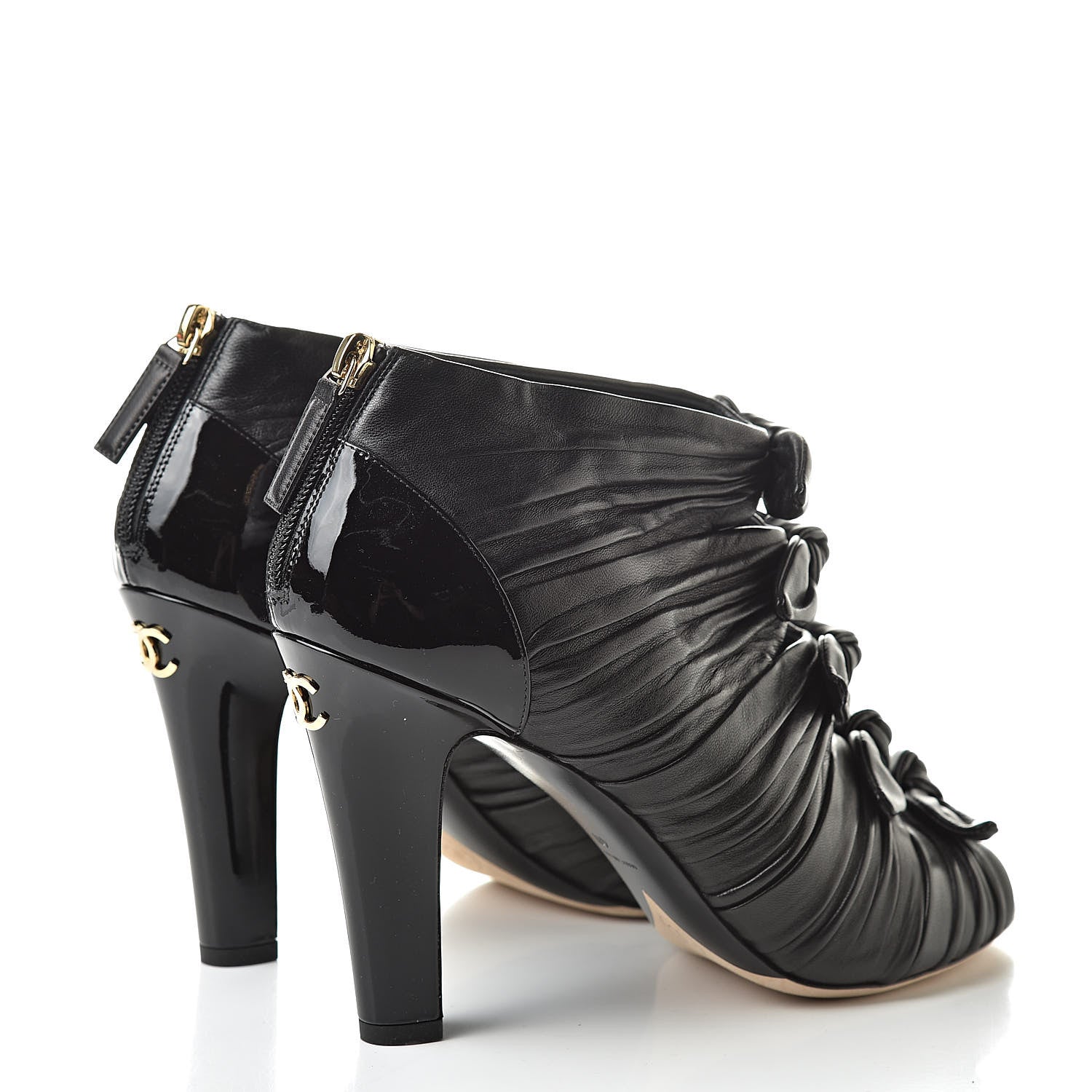 Chanel Lambskin Patent Bows Short Boots 40 Black 4 of 9
