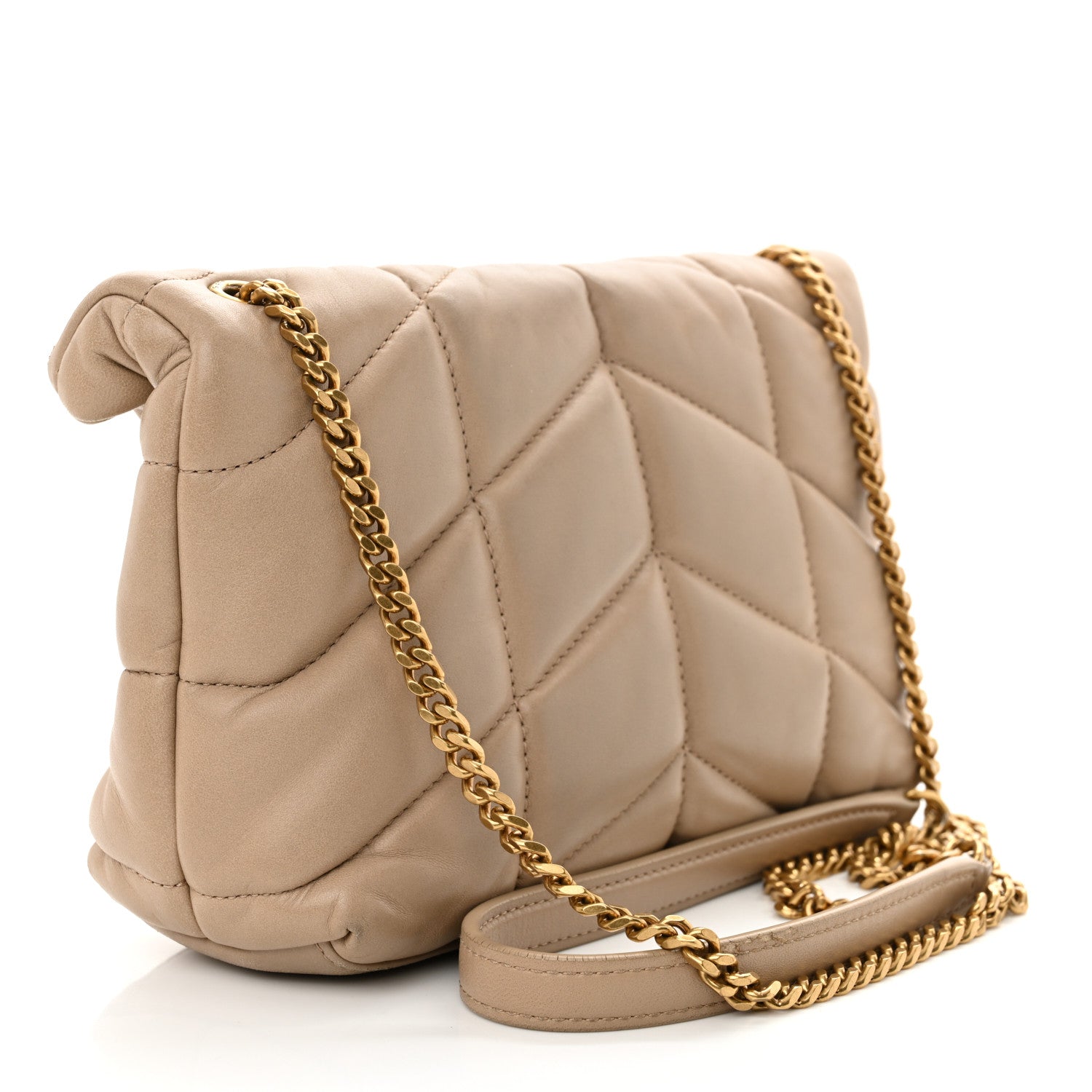Saint Laurent Lambskin Quilted Toy Loulou Puffer Monogram Chain Satchel Dark Beige 3 of 16