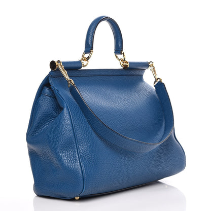 Dolce & Gabbana Grained Deerskin Large Miss Sicily Satchel Blue 3 of 6