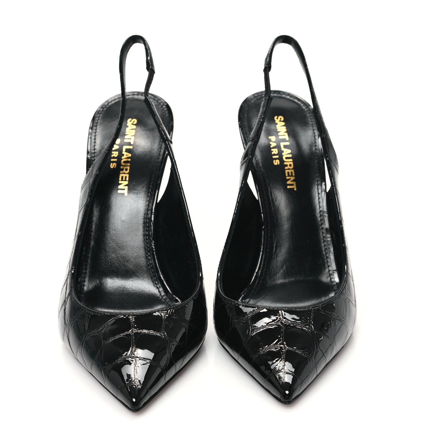 Patent Crocodile Embossed Opyum 110 Slingback Pumps 37 Black