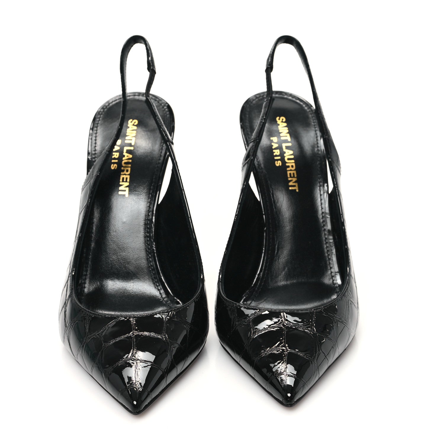 Saint Laurent Patent Crocodile Embossed Opyum 110 Slingback Pumps 37 Black 3 of 10