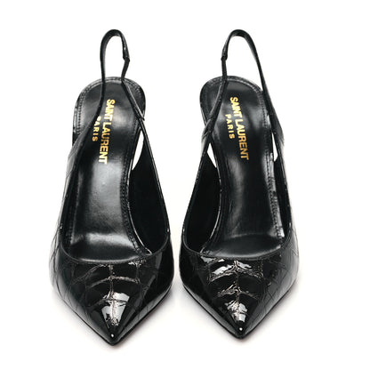 Saint Laurent Patent Crocodile Embossed Opyum 110 Slingback Pumps 37 Black 3 of 10