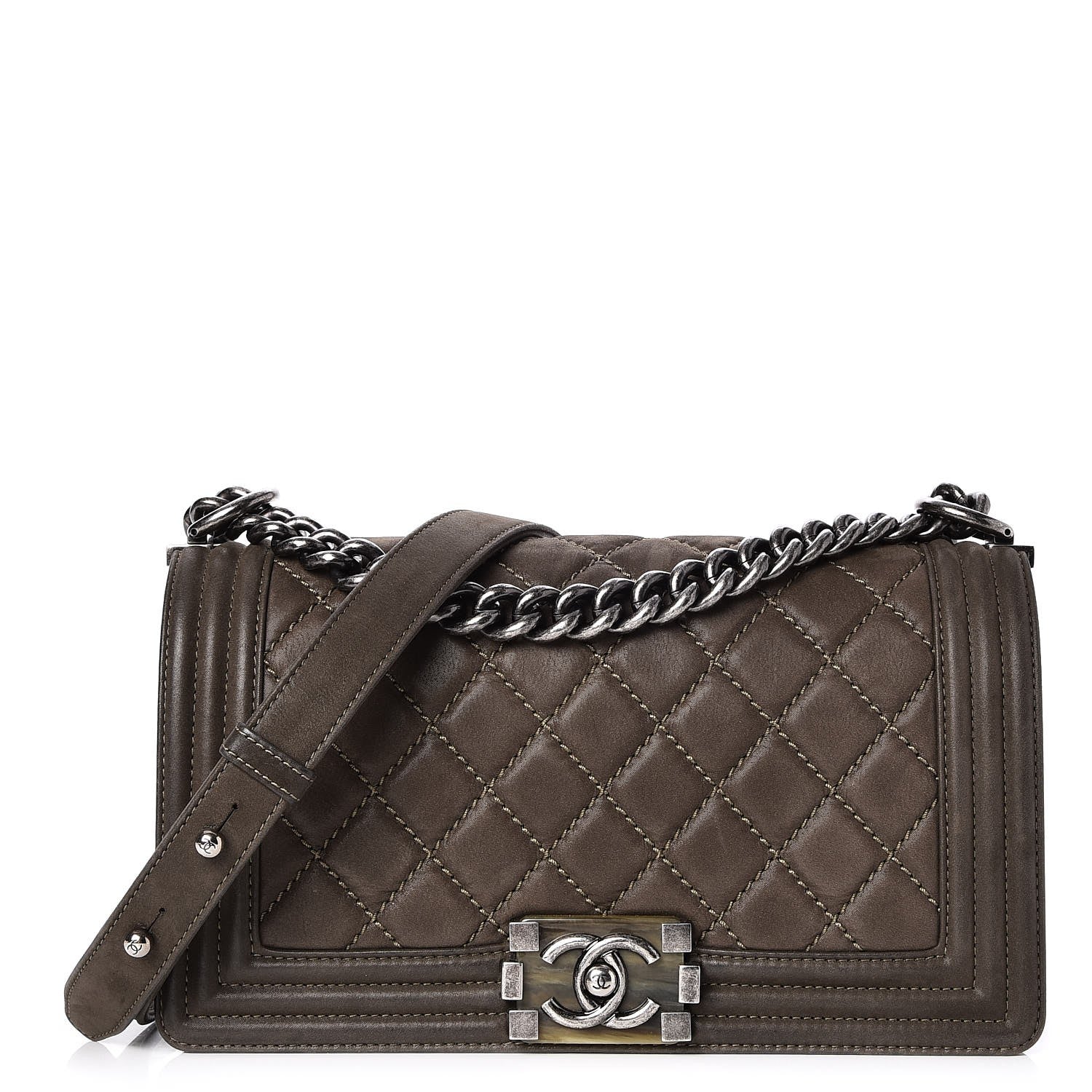 Chanel Iridescent Calfskin Quilted Medium Boy Flap Dark Khaki 1 of 9