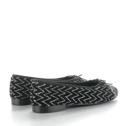 Chanel Tweed Ballerina Flats 39.5 Black Silver 4 of 7