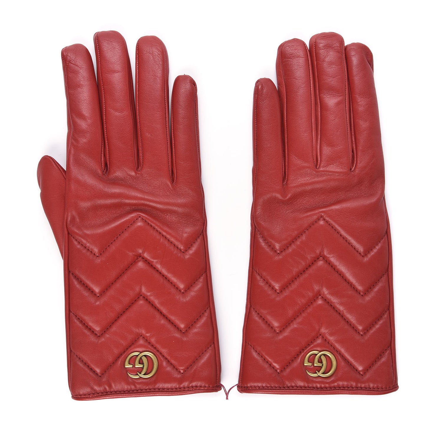 Nappa GG Marmont Chevron Gloves 7 Red