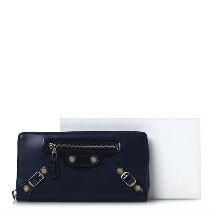 Balenciaga Smooth Calfskin Metallic Patent Giant 12 Silver Hardware Continental Zip Around Wallet Ultraviolet 8 of 8