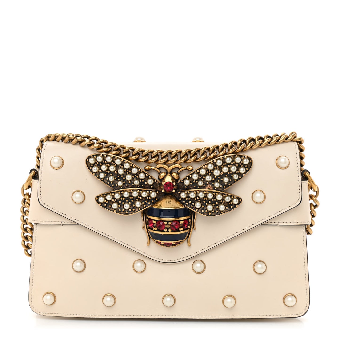 Nappa Pearl Studded Mini Queen Margaret Broadway Shoulder Bag Mystic White