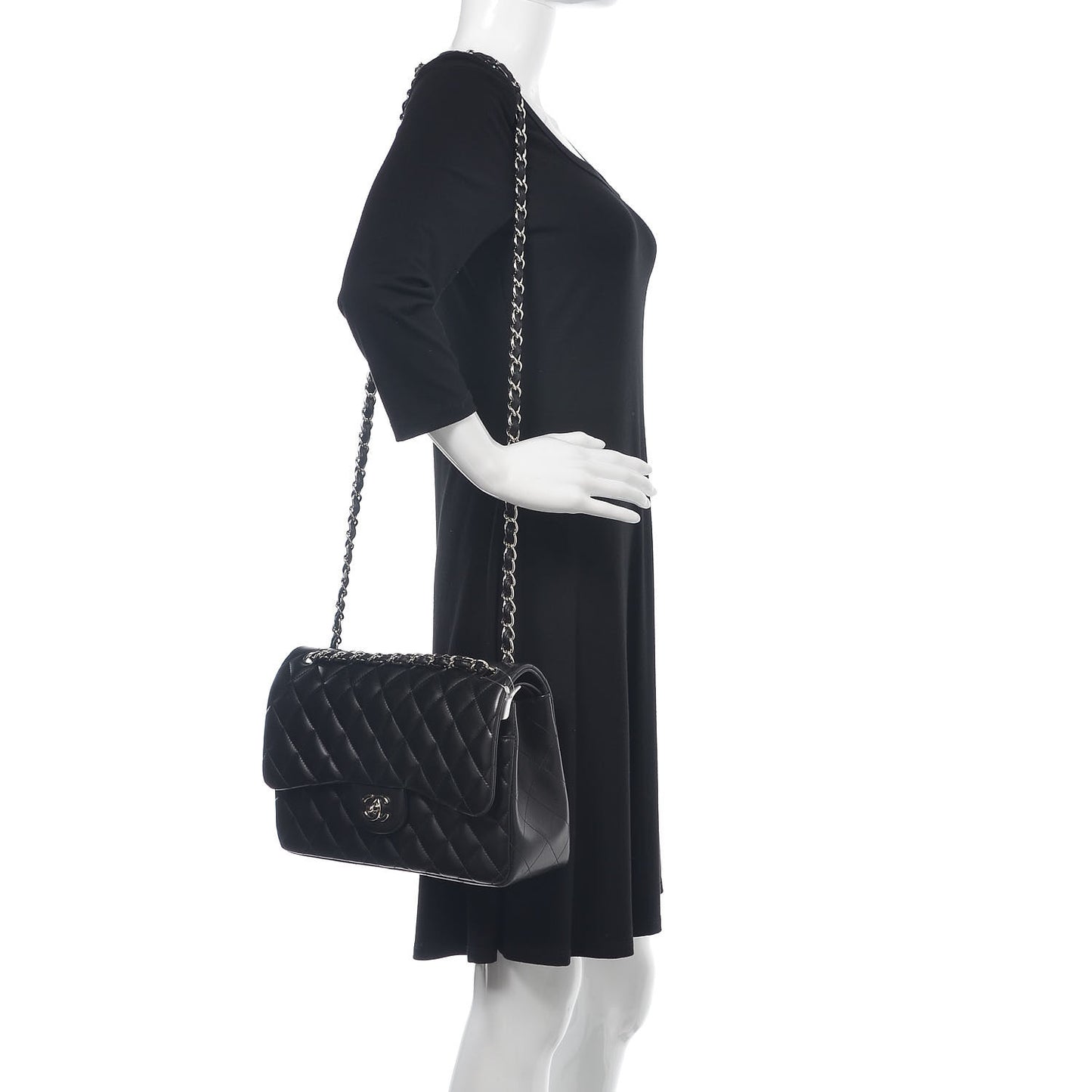 Lambskin Quilted Jumbo Double Flap Black