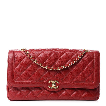 Chanel Crumpled Grained Calfskin Quilted Large Two Tone Flap Bag Red 1 of 10