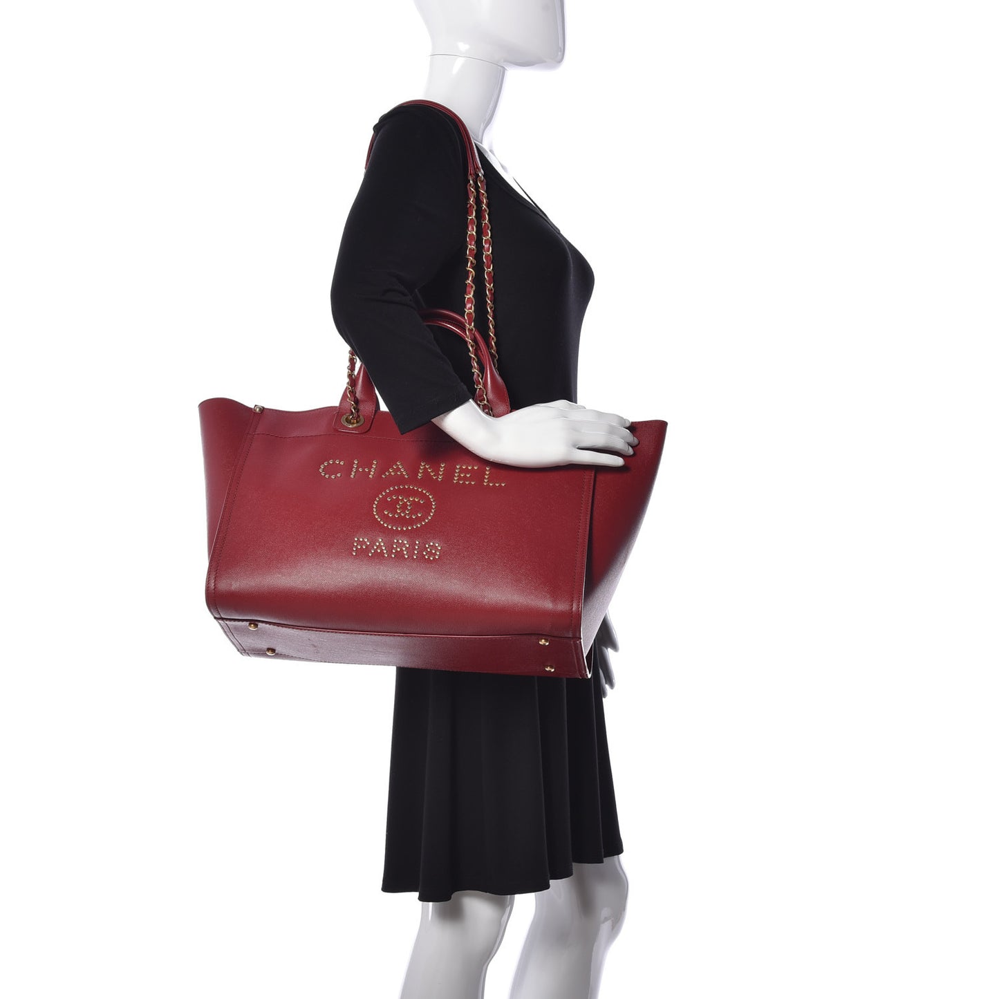 Caviar Medium Studded Deauville Tote Red