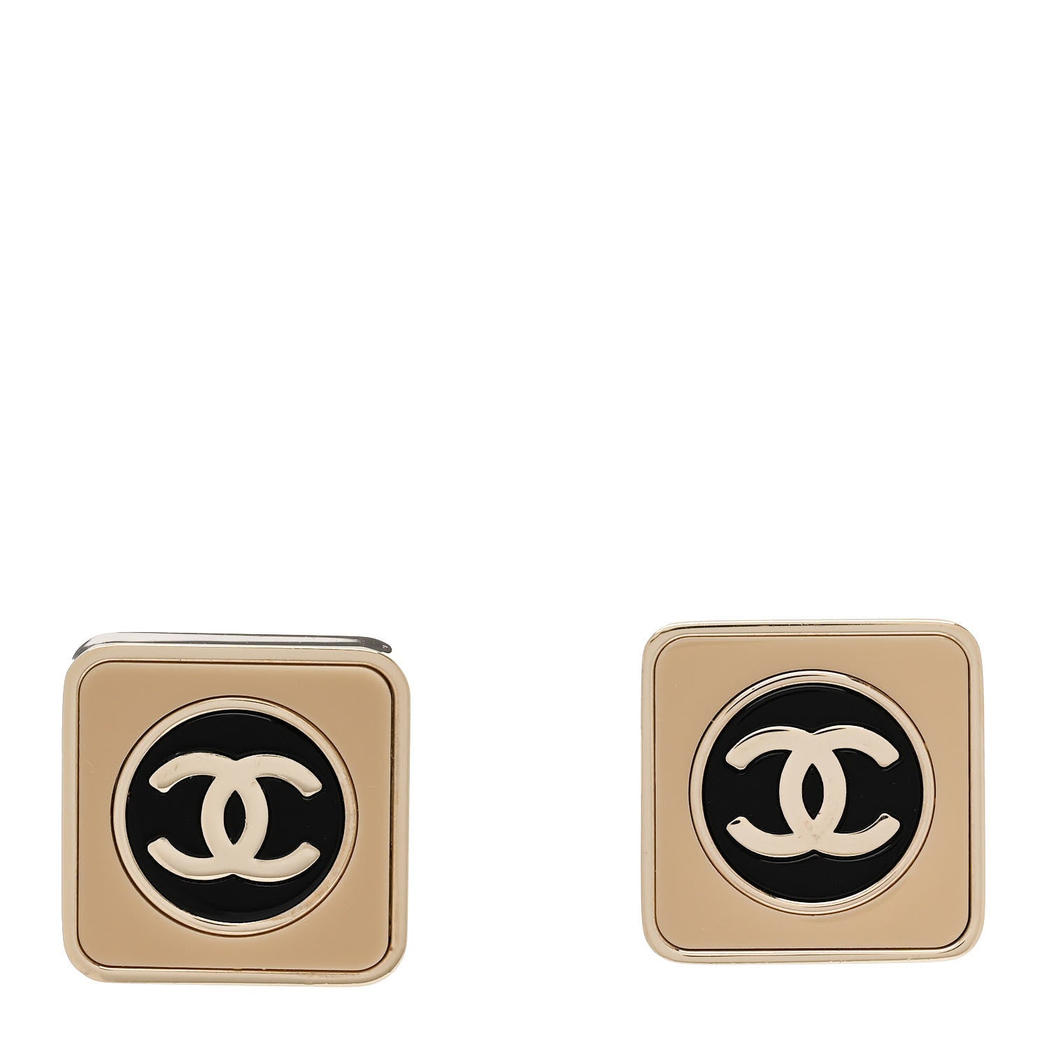 Chanel Metal Enamel CC Square Earrings Gold Black 1 of 4