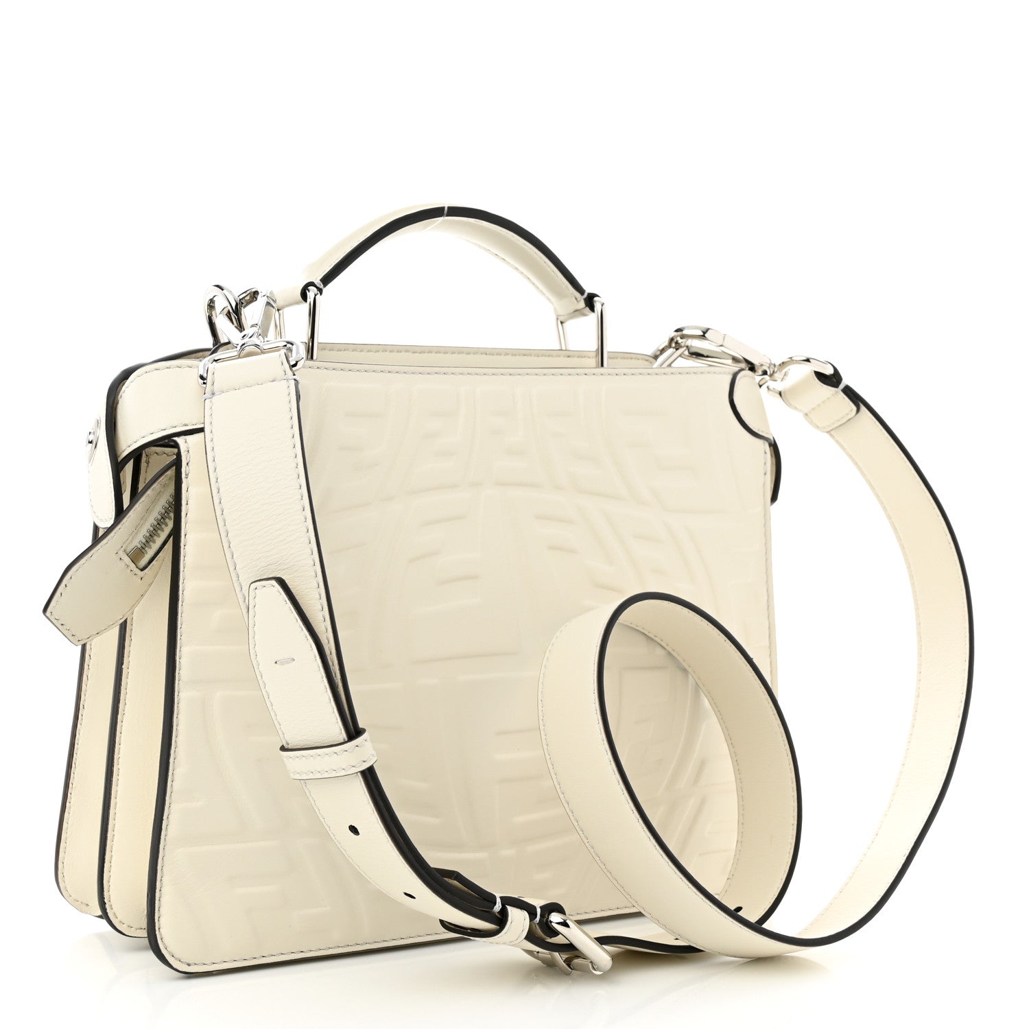 Fendi X SARAH COLEMAN Nappa FF Fish Eye Embossed Mini Peekaboo I SEE U Satchel White Ice 3 of 9