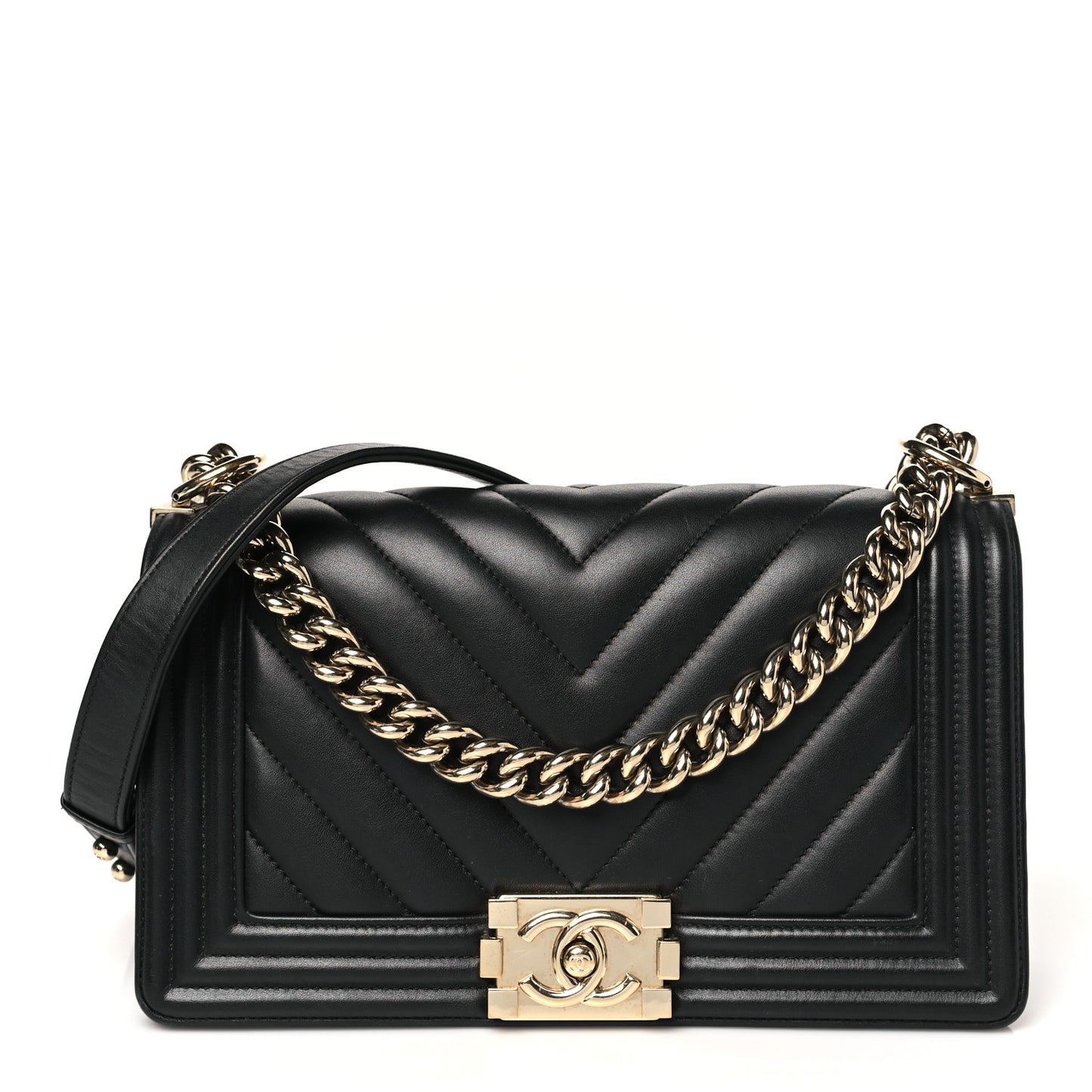 Lambskin Chevron Quilted Medium Boy Flap Black
