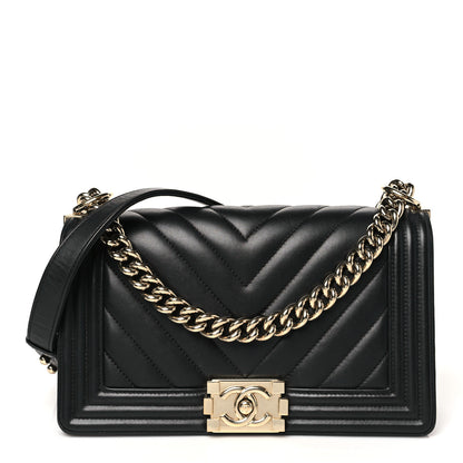 Chanel Lambskin Chevron Quilted Medium Boy Flap Black 1 of 10