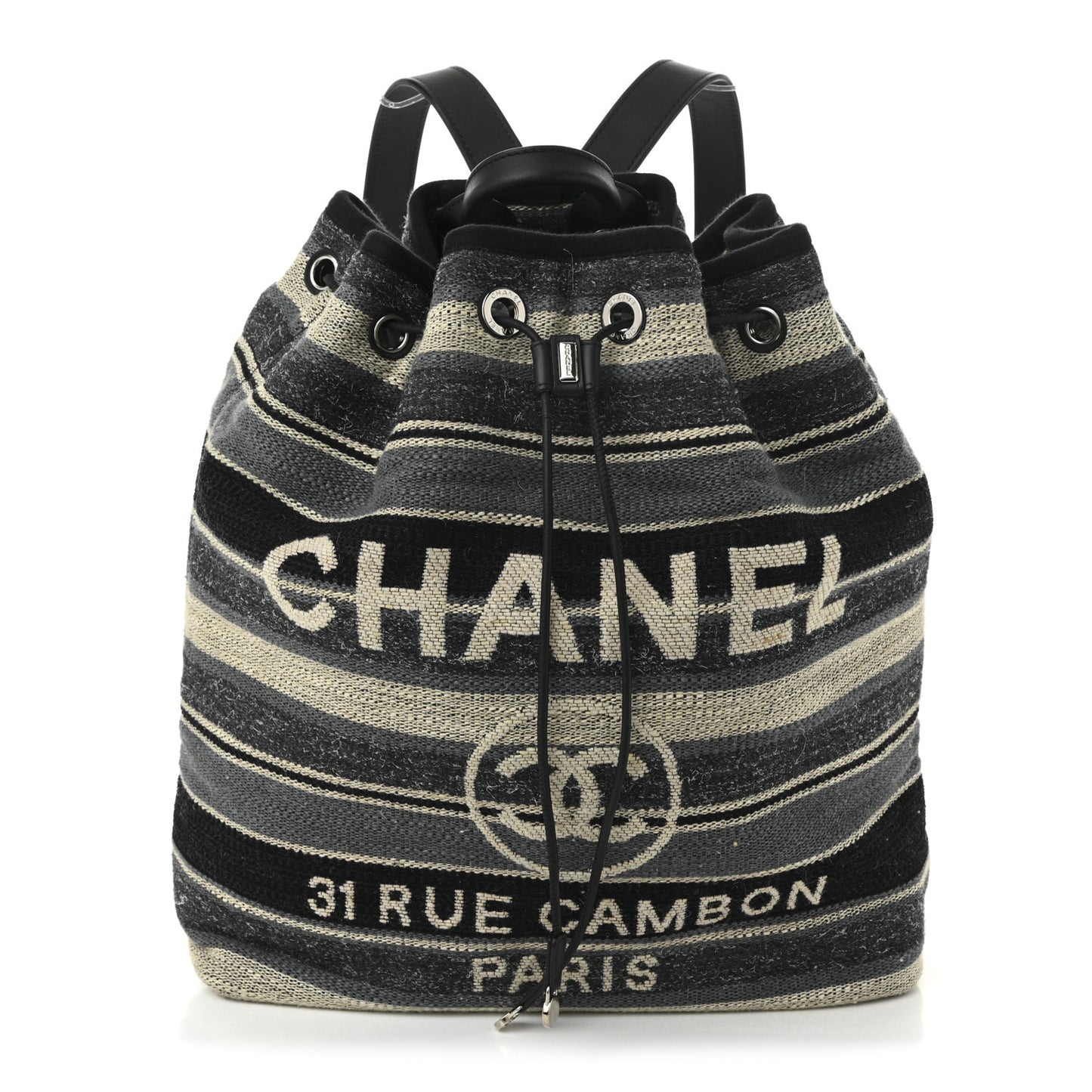 Striped Canvas Large Deauville Backpack Gray Black