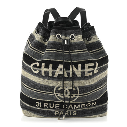 Chanel Striped Canvas Large Deauville Backpack Gray Black 1 of 10