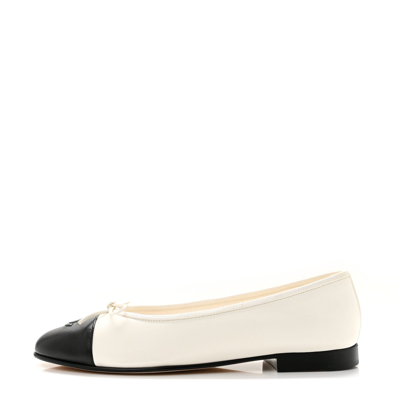 Chanel Lambskin Cap Toe CC Ballerina Flats 38.5 White Black 1 of 10