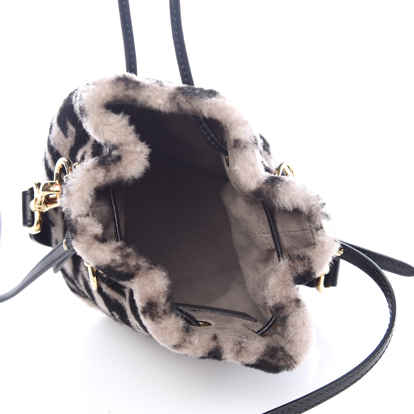 Shearling F is Macro FF 1974 Diagonal Mini Mon Tresor Bucket Bag Dove Black