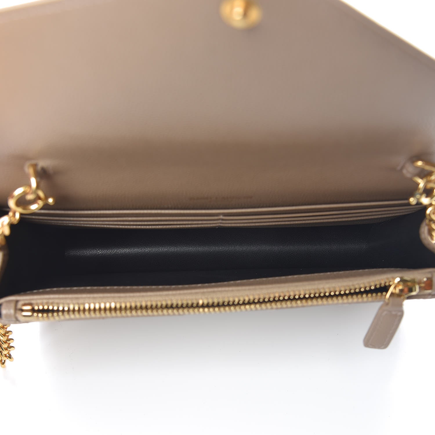 Saint Laurent Grain De Poudre Matelasse Chevron Monogram Envelope Chain Wallet Taupe 5 of 10