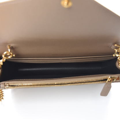 Saint Laurent Grain De Poudre Matelasse Chevron Monogram Envelope Chain Wallet Taupe 5 of 10
