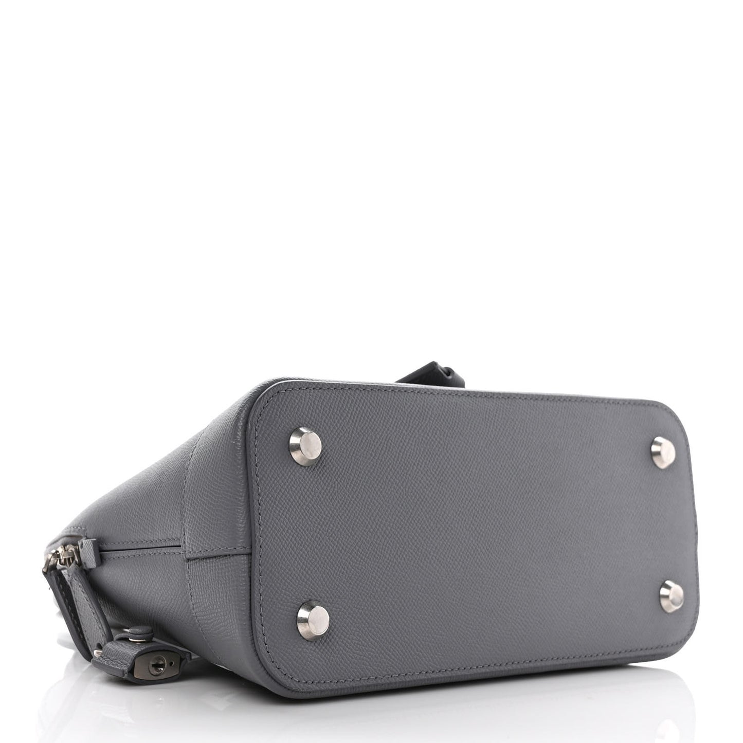 Signature Grained Calfskin Logo S Ville Top Handle Bag Gris Perle Fonce White