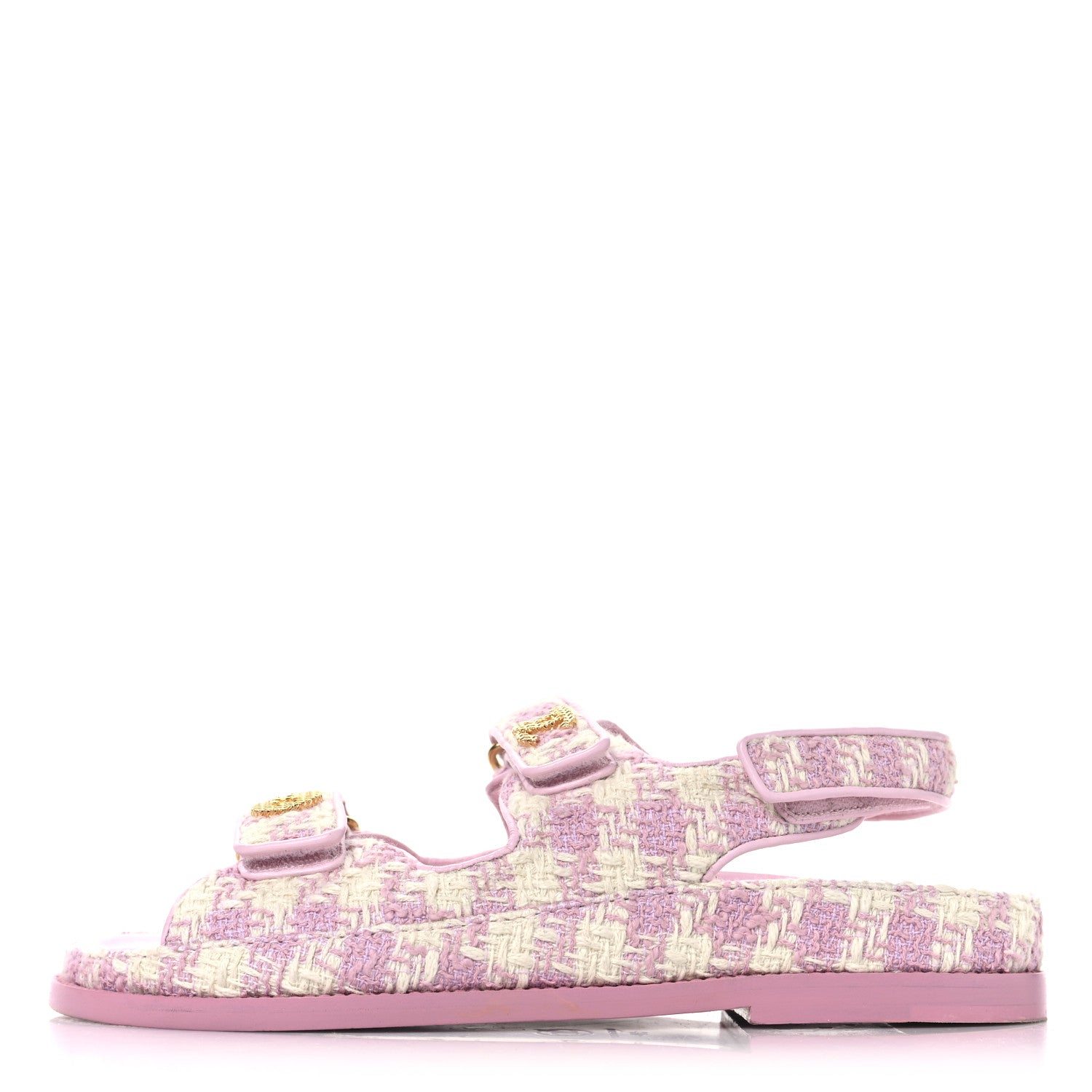 Chanel Cotton Tweed Velcro Dad Sandals 38 Pink Ecru 1 of 10