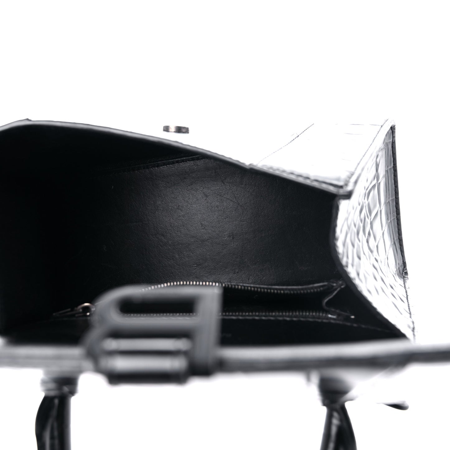 Shiny Calfskin Monochrome Crocodile Embossed Small Hourglass Top Handle Bag Black