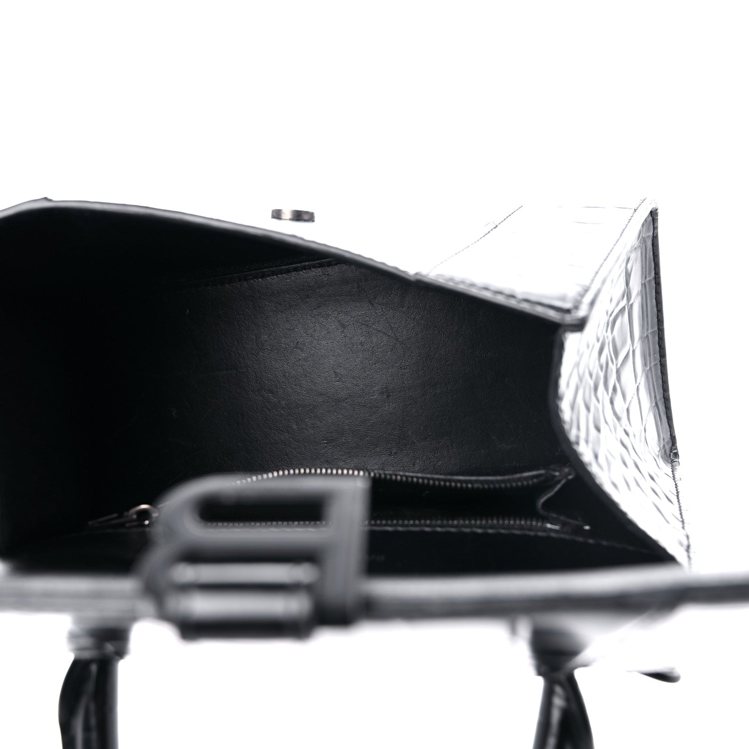 Balenciaga Shiny Calfskin Monochrome Crocodile Embossed Small Hourglass Top Handle Bag Black 5 of 15