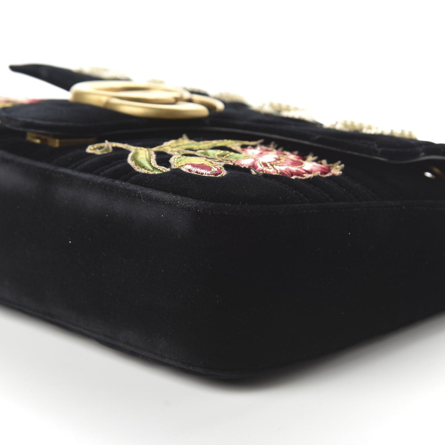 Velvet Matelasse Loved Embroidered Medium GG Marmont Shoulder Bag Black