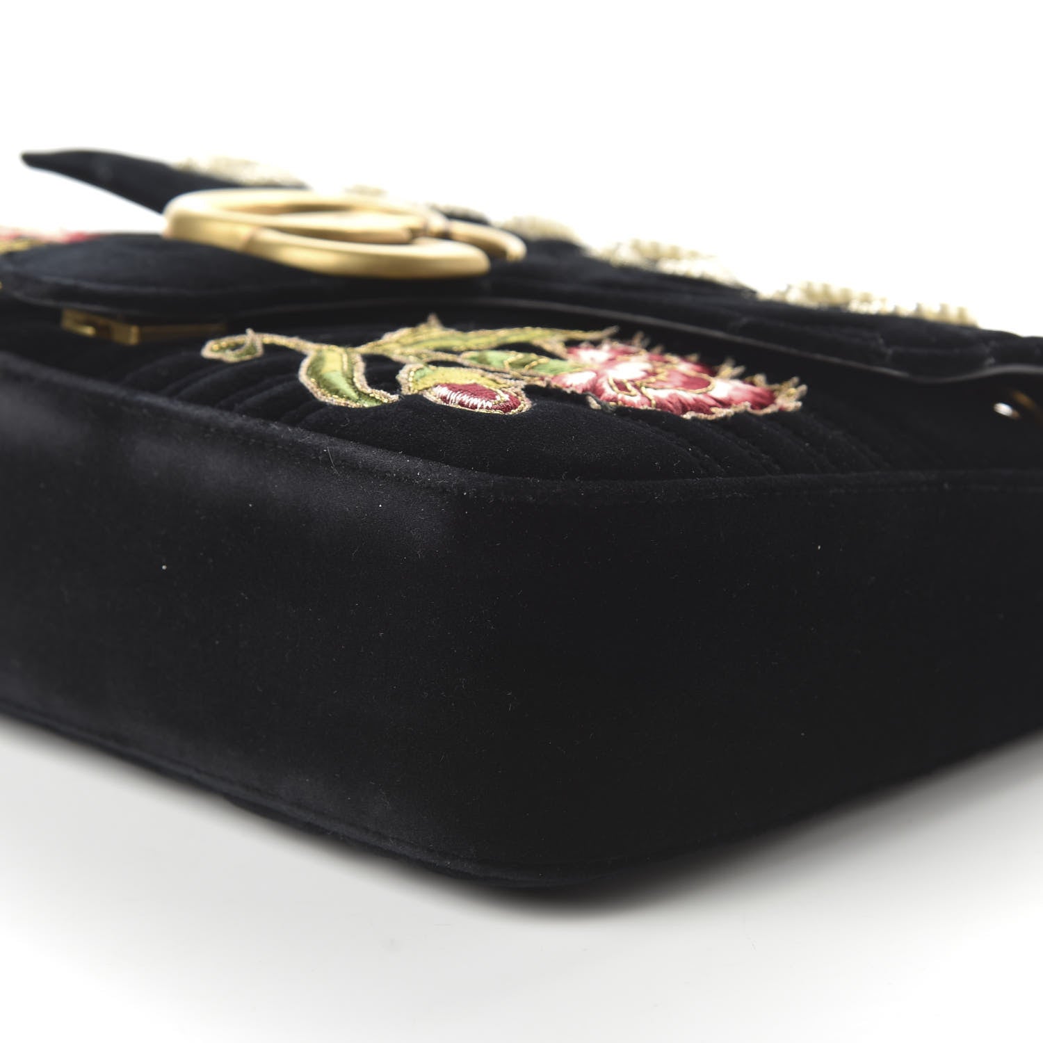 Gucci Velvet Matelasse Loved Embroidered Medium GG Marmont Shoulder Bag Black 7 of 10