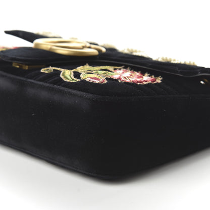 Gucci Velvet Matelasse Loved Embroidered Medium GG Marmont Shoulder Bag Black 7 of 10