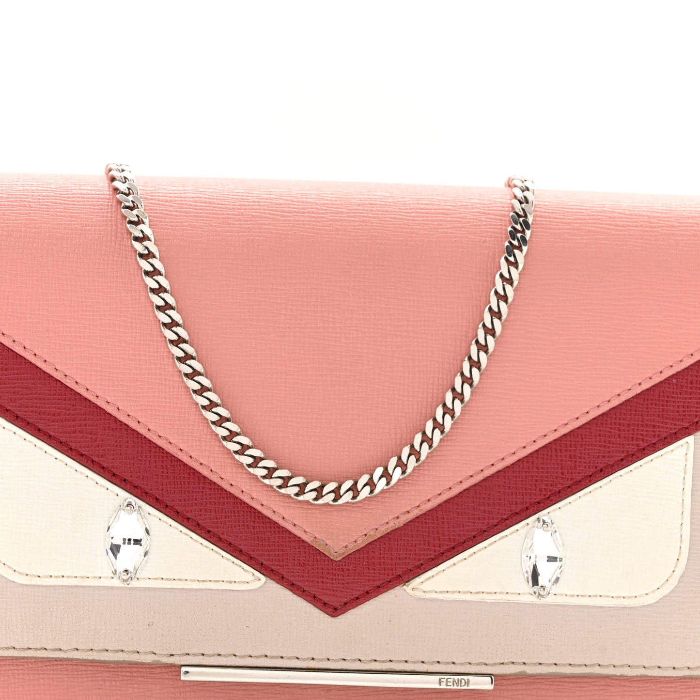 Vitello Elite Crystal Eye Monster Tube Wallet on Chain Grigio Polvere Ribes Multicolor