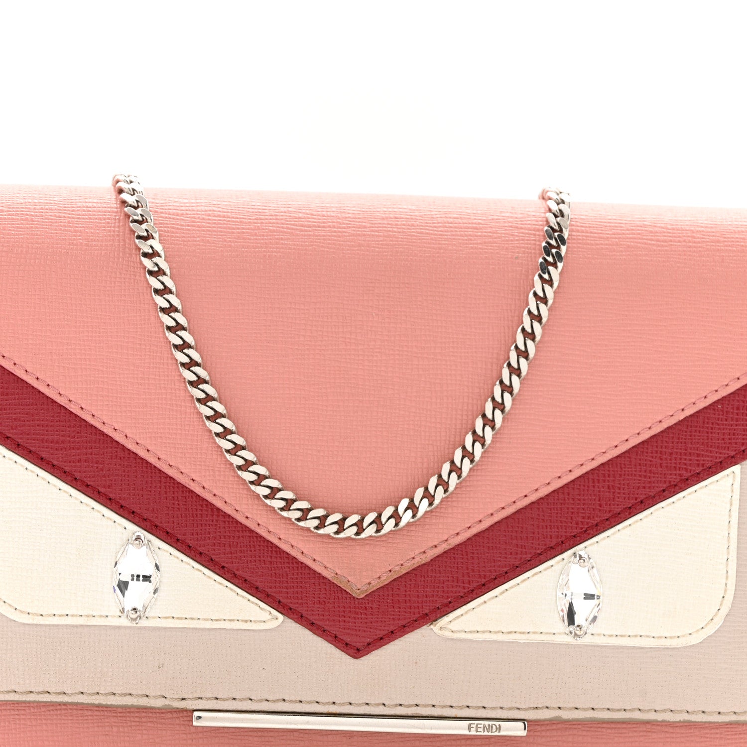 Fendi Vitello Elite Crystal Eye Monster Tube Wallet on Chain Grigio Polvere Ribes Multicolor 9 of 17